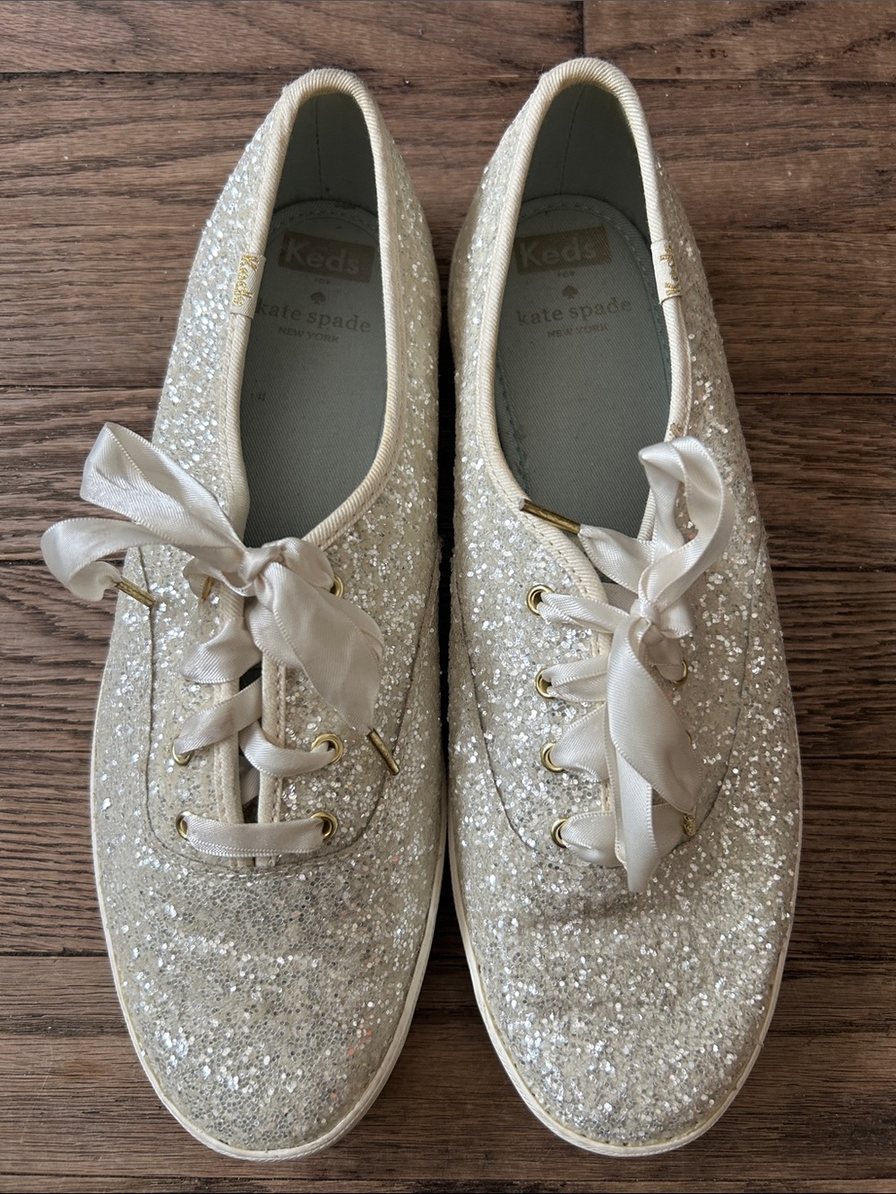 kate spade Pearl Cream Glitter Ribbon Lace-Up Sneakers